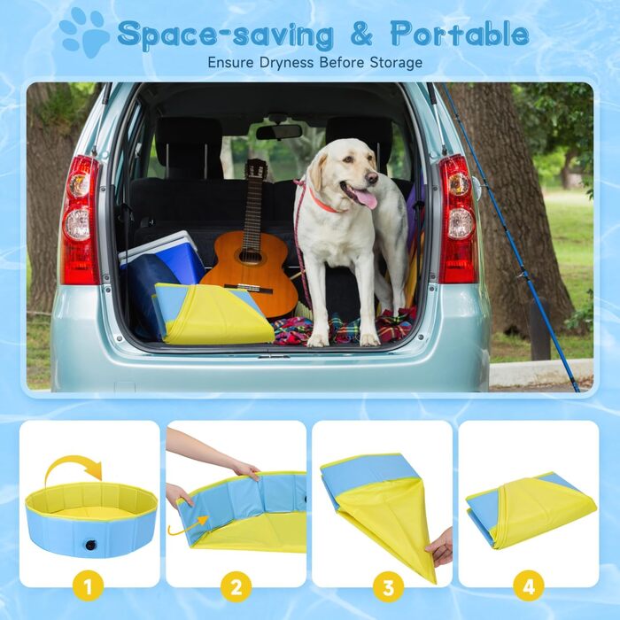 Nobleza Hundepool for Large & Small Dogs, Foldable Dog Splash Pool, Sturdy Dog Bathtub, Swimming Pool for Cats, 80 * 20cm, S, (80*20cm, Blue & Yellow)