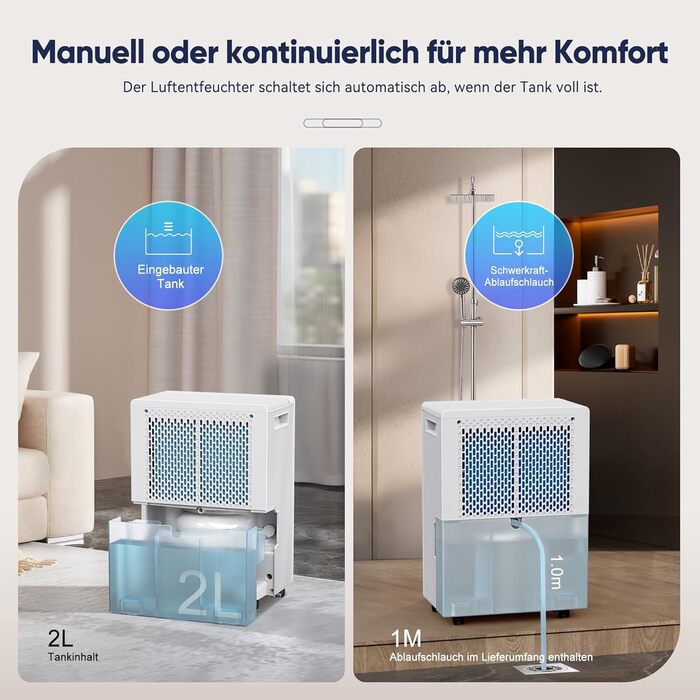 Електричний осушувач повітря Fwoueot 16L/24h для дому: осушувач з компресором для приміщень до 45 м², автоматичне відтанення, 3 режими, таймер 24 години, великий бак 2L, з колесами, для спальні