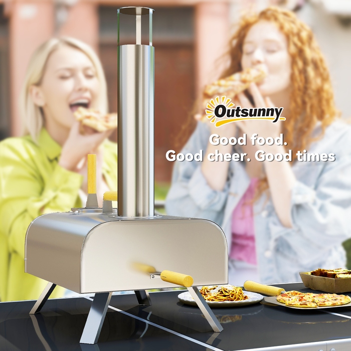 Outsunny На відкритому повітрі піч для піци на дровах, піч з нержавіючої сталі, духовка з піцокаменем товщиною 1 см, складана ніжка, лопатка для піци, кришка, портативна дров'яна піч для піци для кемпінгу, саду, вечірки | Aosom