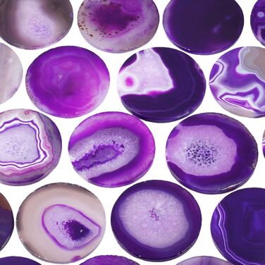 mookaitedecor Polished Natural Geode Agate Slices Coasters Set (2 Pieces), Decorative Stone Coasters for Glasses, Cups, Vases, Candles, Serving Plates Name Cards for Wedding (Purple-Round Shape)
