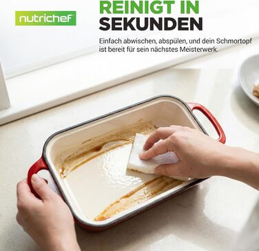 Форма для випічки хліба NutriChef чавунна емальована з кришкою 22.9 см, червона + рукавиці