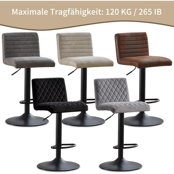 JYMTOM Set of 4 Adjustable Bar Stools with Swivel Seat - Velvet Upholstered Counter Stools for Bar, Kitchen, Bistro, Cafe & Dining Room (Gray)