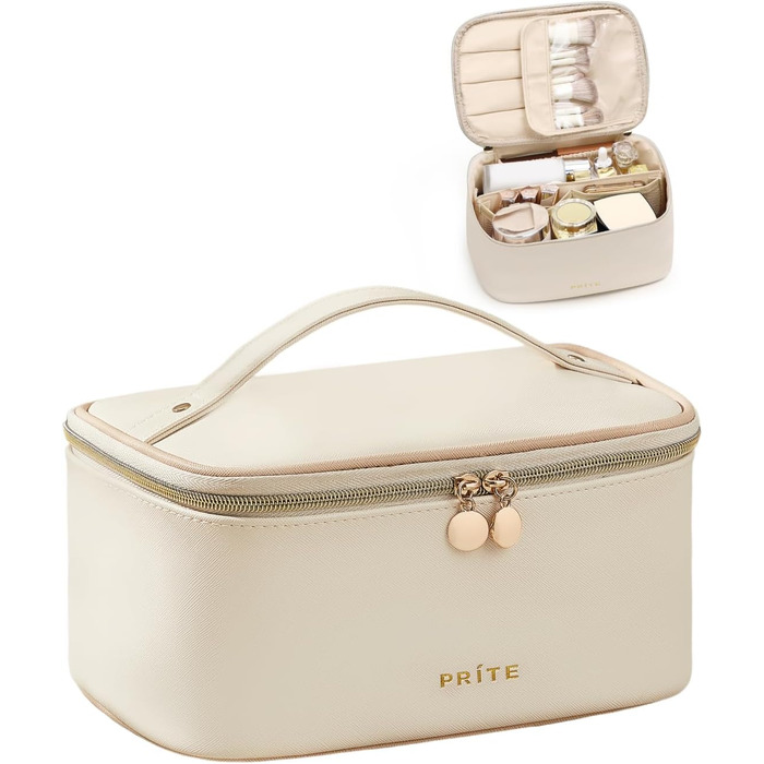 Велика косметичка для жінок: водонепроникна дорожня косметичка з відділеннями (Бежевий)