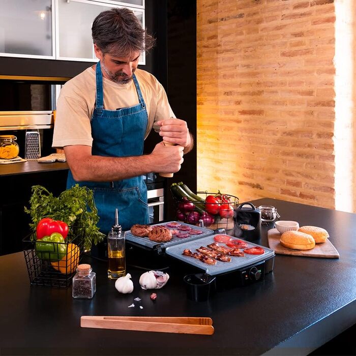 Електричний гриль Cecotec Rock'n Grill 1500 Take&Clean Stone з покриттям RockStone, знімні та придатні для миття в посудомийній машині пластини, 180º відкривання, плаваюча верхня пластина (2000 Вт, гриль та гриль-плита)