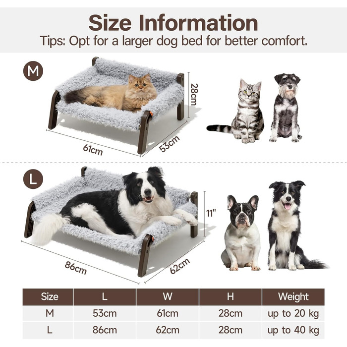 MEWOOFUN Dog Sofa Dog Bed Elevated No Dogs – Dog Beds for No and medium-sized Dogs with Non-Slip Bottom, Breathable Woven Bed with Removable, Cat Sofa 61 x 53 x 28 cm, (L, Grey)