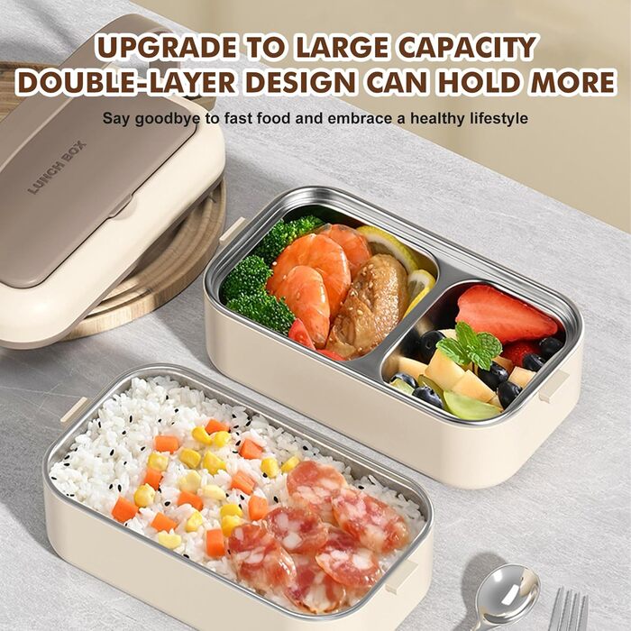 Ланчбокс Bento з нержавіючої сталі, прямокутний, витікання, великий об'єм, ізольований, для дорослих, мікрохвильова піч, для офісу та школи