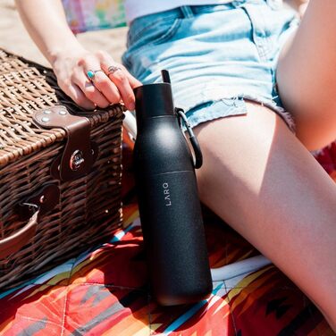 LARQ Bottle Flip Top 500ml - Insulated Stainless Steel Water Bottle with Straw | Reusable Water Bottle for Sports, Gym, and Travel | Keeps Drinks Cold, Obsidian Black