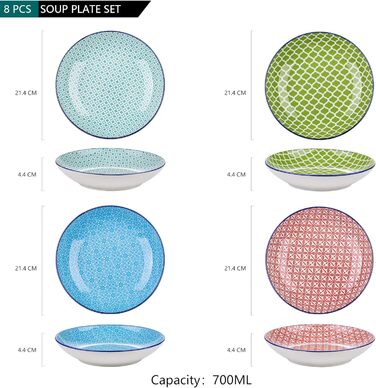 Набір тарілок Vancasso Macaroon (8 шт.): супові та глибокі, порцеляна, Ø 21.5 см, 600 мл