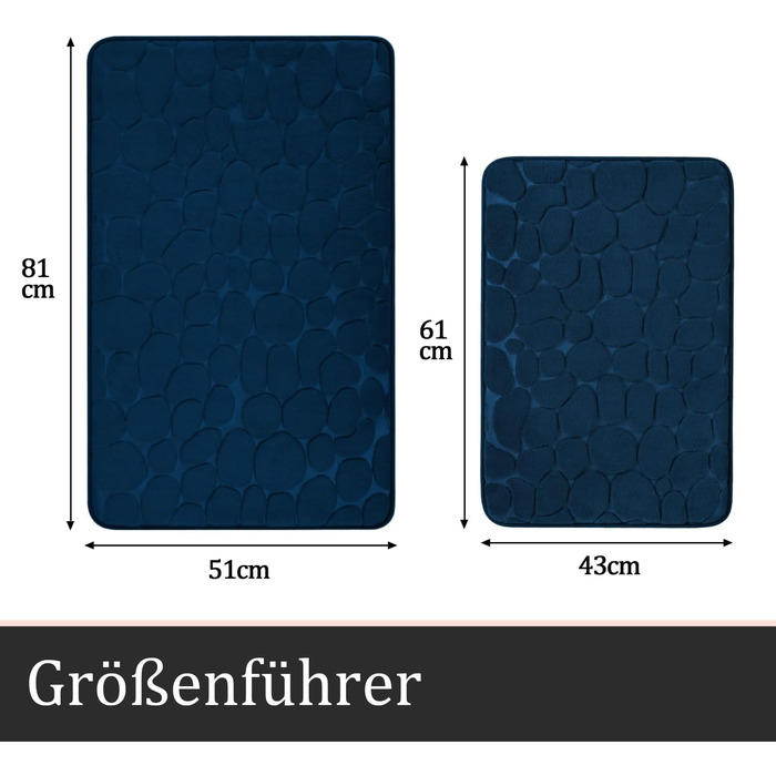 Набір килимків для ванної кімнати chakme (2 шт.), пам'ятна піна Cobblestone, протиковзкі та поглинаючі килимки для ванни та туалету, темно-сині