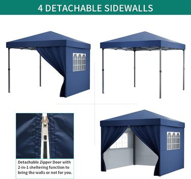 YITAHOME Outdoor Pop-Up Gazebo with Sides, Folding Gazebo, Waterproof Foldable Garden Gazebo for All Seasons, Camping Gazebo, Anti-UV with Free Adjustable Height for Parties, Markets (Blue, 3x3 Meters)