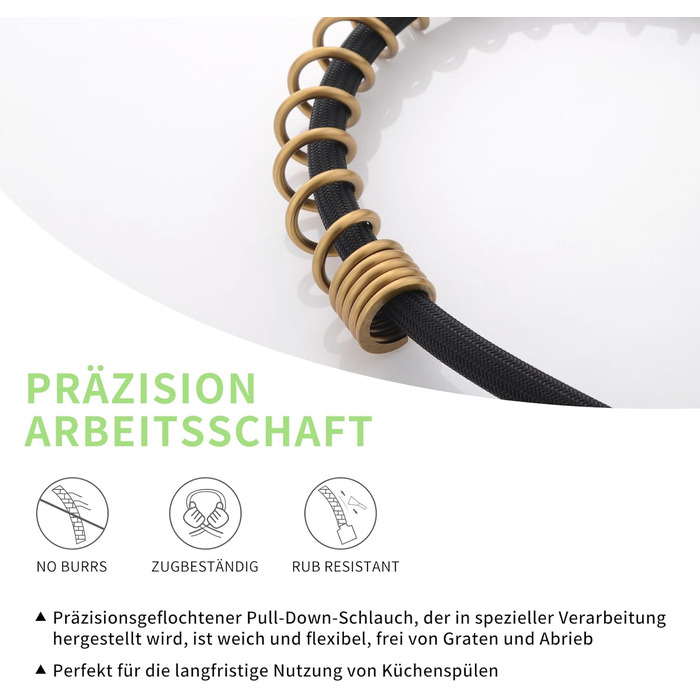 Кухонний змішувач AIMADI висувний, високого тиску, з 2 режимами (струя та туман), поворотний на 360°, однолеверний для кухонної мийки (золото)