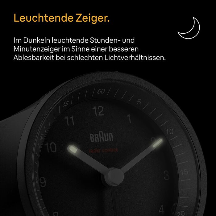 Braun Classic Analog Radio Alarm Clock, Central European Time Zone (CET/GMT+1) with Snooze Function and Illumination, Silent Movement, Crescendo Alarm, Black and Silver, Model BC07SB-DCF.