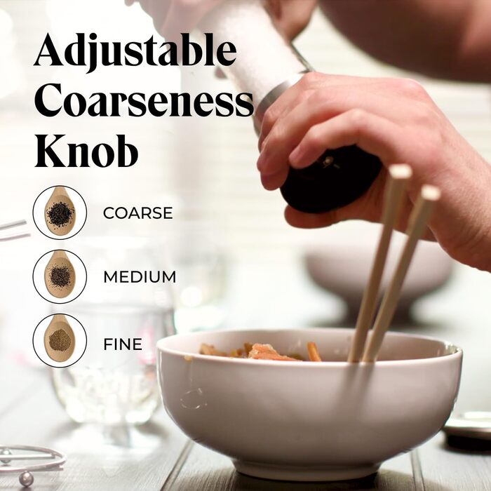 Набір для перцю та солі Willow & Everett з нержавіючої сталі - 2 великі ручні млини з регульованим жорном, без наповнювача, з підставкою