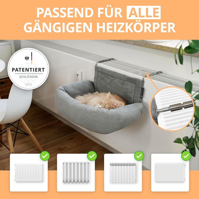 Premium Cat Heating Bed - Murphy - for cats up to 12kg - suitable for all radiators - all-around padded - cat bed for the heater
