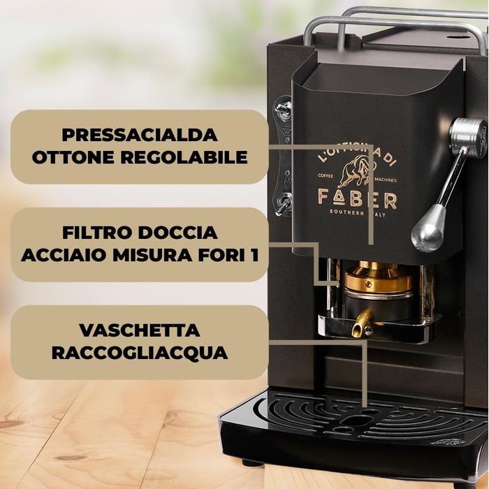 Кавова машина FABER Pro Deluxe для ESE-подушечок 44 мм, хром, латунний прес, матова чорна