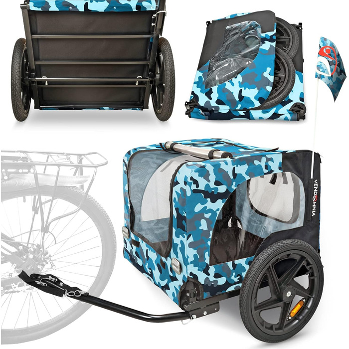 Фаркоп-перетяжка для собак на велосипед, складаний, з прапорцем та ременем, кольори: червоний, пісочний, м'ятний, фіолетовий, військовий блакитний, військовий зелений