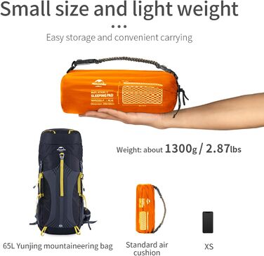 Надувна ізольована килимок Naturehike для кемпінгу та туризму, 6.5 см товщина, компактний, вологостійкий (Orange-double)