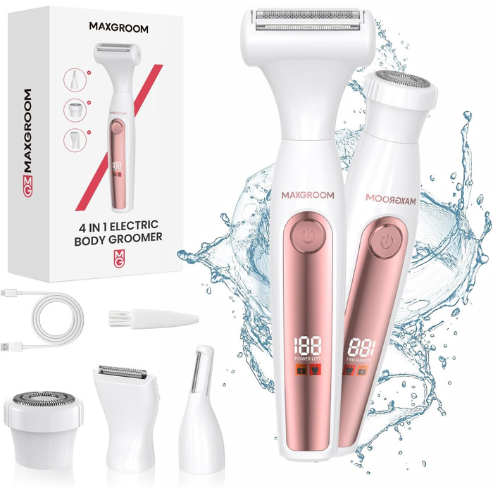 Електричний триммер для тіла MAXGROOM 4-в-1: для обличчя, брів, тіла та інтимної зони, білий