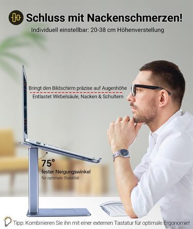 Регульований підставка для ноутбука: для офісу, дому, DJ-контролера. Підходить для MacBook та ноутбуків 13-16.5 дюймів. Сірий колір.