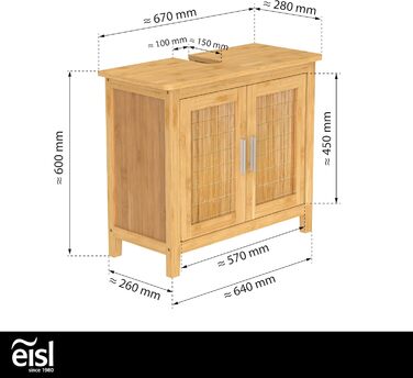 Бамбуковий табурет EISL BMBA02-BH2 для ванної кімнати, з сидінням, розміри 35x45x35 см, для організації простору під умивальником