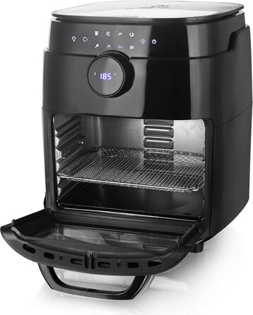 Фритюрниця Emerio XXL з гарячим повітрям, 13 літрів, Airfryer, BPA free, Smart Fryer, мульти-печі з поворотним шампуром та кошиком, дисплей, таймер, функція сушіння, 1800 Вт, AF-121914, чорний, 13 літрів (BPA free)