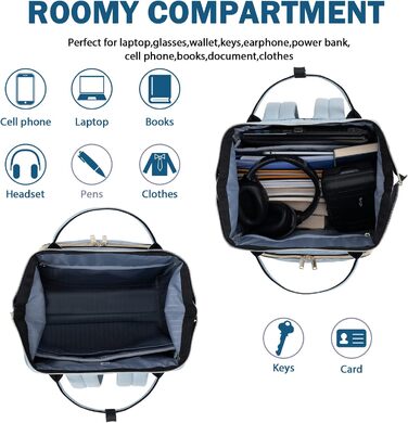 Жіночий рюкзак EMPSIGN з відділенням для ноутбука 17 дюймів. Стильний рюкзак для навчання, роботи, подорожей. Чорний, блакитний.