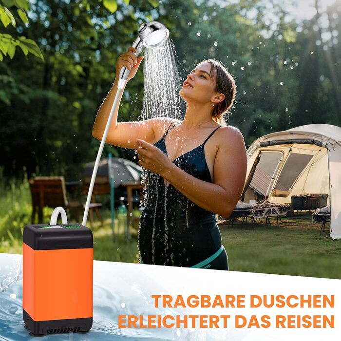 Portable Camping Shower, 6000mAh Camping Shower Battery with Pump and Temperature Gauge, Portable Camping Shower Outdoor with Shower Head and 2m Hose for Garden, Travel, Car Washing, and Pet Use