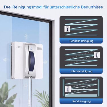 Робот для миття вікон Fensterputzroboter 6500 Pa з розпилювачем, інтелектуальною навігацією, резервуаром 80 мл, система безпеки 8 рівнів, для внутрішніх та зовнішніх вікон (білий/срібний)