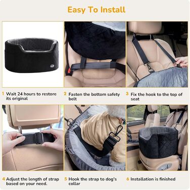 Dog Car Seat Backrest, Middle Seat, Less than 70 cm, Dog Bed for Car Back Seat with Thick Padding for Pet Travel, Waterproof and Washable, Dog Car Seat Backrest with 2 Safety Leashes (M, Black + Gray)