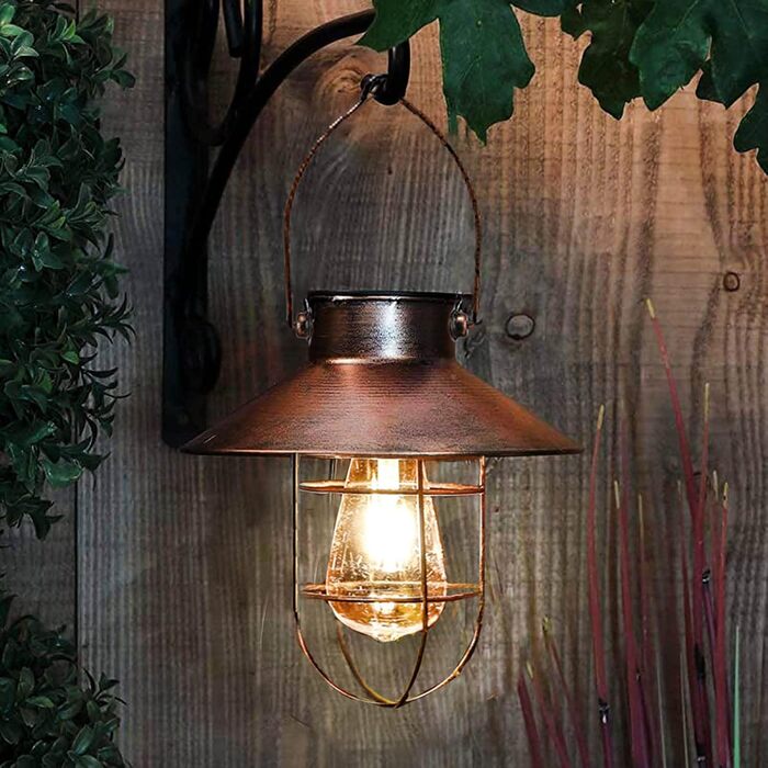 Pearlstar Solar Lanterns for Outdoors Hanging Vintage Metal Solar Lights Garden Light with Warm LED Lamps for Outdoor Garden Yard Patio Tree Decoration, Solar Landscape Lighting, Copper (Copper)