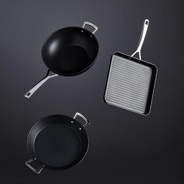 Сковорода-гриль Le Creuset алюмінієва з антипригарним покриттям, 23 см, з рифленням, для всіх типів плит (індукція, газ, електро), антрацит/срібляста