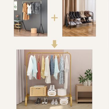JIUYOTREE Clothes Rack, Coat Rack, Metal Clothes Rod, Durable Clothes Rod with Bottom Frame for Coats, Skirts, Shirts, Sweaters, White (Gold)