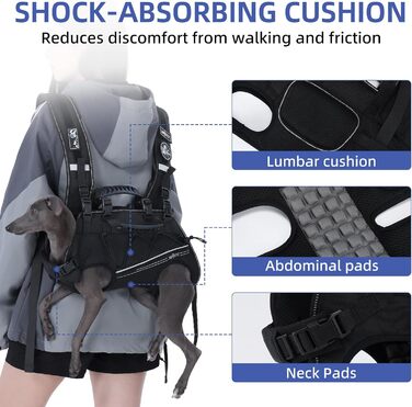 Шлейка-переноска для великих собак Wakytu: переноска-рюкзак для собак з проблемами суглобів, травмами, літніх собак (30-40 кг, XL, чорний)