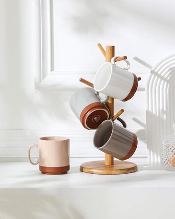 Набір кавових чашок MALACASA TARA Khakiweiß (4 шт.), 350 мл, кераміка, для кави, чаю, соку, лате, капучино, какао, безпечні для миття в посудомийній машині та використання в мікрохвильовій печі