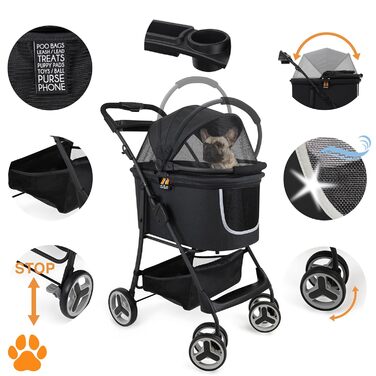 Візок-переноска для собак 2-в-1 CECE | Складана переноска з кошиком для покупок | Візок та переноска для собак - Чорний Меланж