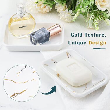 Підставка для мила Shinowa з подвійним шаром та знімним контейнером для води, білий мармур з золотим візерунком