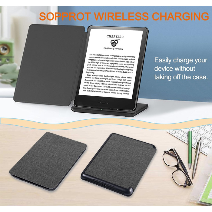 Чохол TOKILO для Kindle 6' E-Reader (11-те покоління 2024/2022), м'яке PU-шкіряне покриття з автоматичним увімкненням/вимиканням, не сумісний з iPad/Kobo/Tolino/Pocketbook/Sony E-Book Reader, темно-синій (сірий).