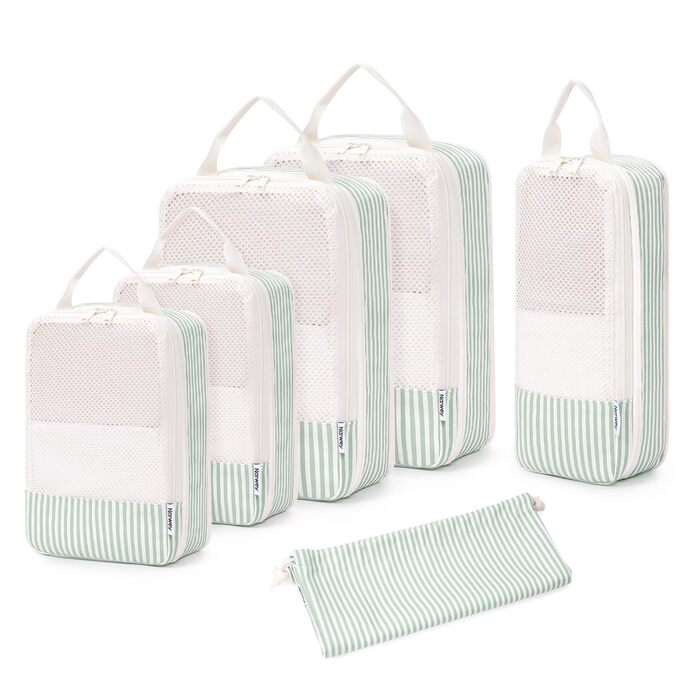 Органайзер для валізи Narwey (6 шт.) - Набір кубів для пакування, компресійні мішки, аксесуари для подорожей (комбінований, зелений)