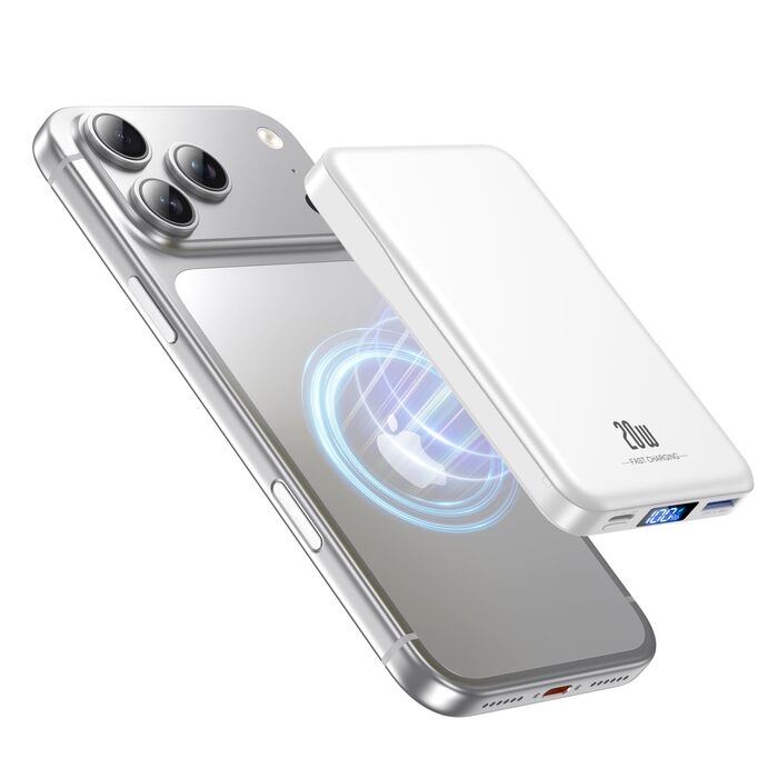 Power Bank MagSafe 10000mAh Білий: Бездротовий магнітний зарядний пристрій для iPhone 15/14/13/12 Pro Max з USB-C, 20W PD швидка зарядка
