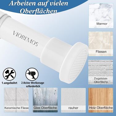 Штанга для душу без свердління 73-224 см, біла. Розсувна штанга для ванної кімнати, душу, вітальні.