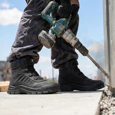 Черевики безпеки ANGRYRAM для чоловіків та жінок, легкі, чорні, з поворотним затвором, 44.5 EU, антиковзаючі, захист від проколів