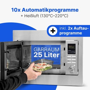 Вбудована мікрохвильова піч Bomann з грилем та конвекцією | 60 см | 900 Вт | 25 л | Нержавіюча сталь