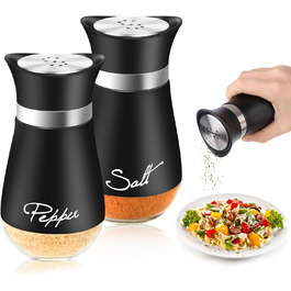 Набір для солі та перцю з нержавіючої сталі, скляне дно, чорний колір, для кухні, грилю, BBQ, кемпінгу