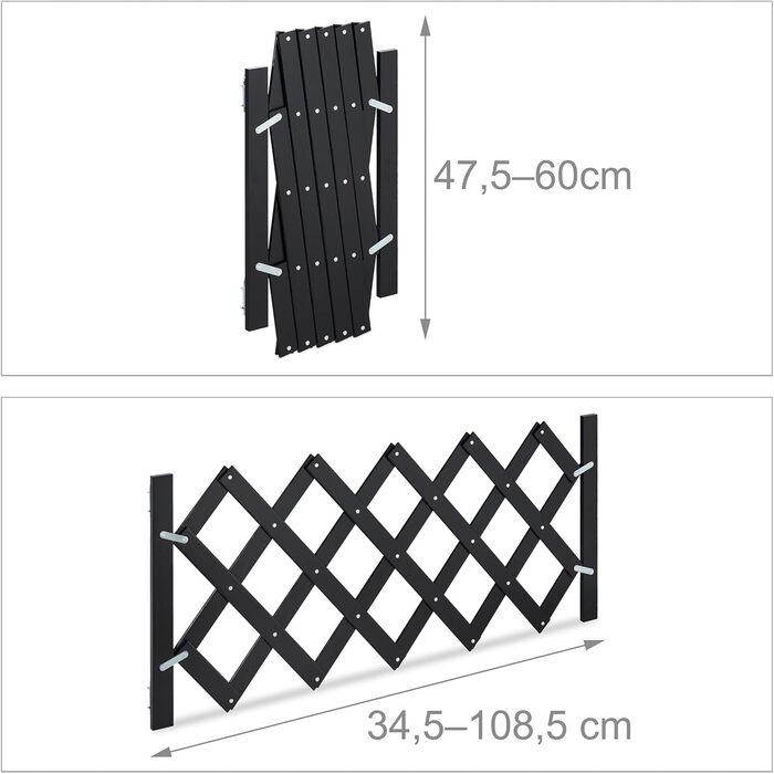Захисний забірчик для собак Relaxdays, розтяжний до 108,5 см, висотою 47,5-60 см, бамбук, чорний