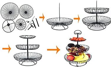 Металевий кошик для фруктів та овочів з ручкою - 3 яруси, великий, з нержавіючої сталі, з циркуляцією повітря (45 см, Ø30-24-16.5 см), золотий