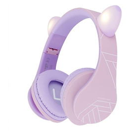 Дитячі навушники PowerLocus Bluetooth з обмеженням гучності 85dB, складні, з чохлом, Over-Ear, бездротові та з кабелем, з мікрофоном, Micro-SD, для телефону, ПК, планшета, зелені (рожево-фіолетові з вушками)