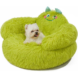 Fluffy Dog Bed Cat Bed, Donut Dog Bed for Large Dogs, Orthopedic Dog Bed Dog House Indoor, Dog Basket Size L (69 x 69 x 36 cm), Cartoon Dog Bed, Green (L 61 cm x l 61 cm x H 36 cm)