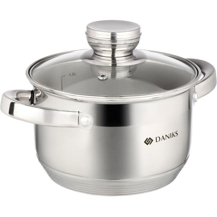 Набір каструль Daniks Standard 6 шт. з нержавіючої сталі, індукційне дно, склокришки, 16/18/20 см, супниця/каструля для пасти/макаронів, сріблястий