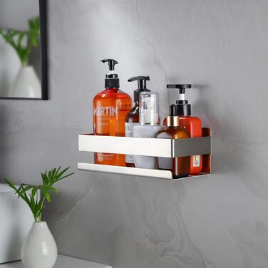 Cooeco Shower Shelf - No Drilling Required, Adhesive Shower Caddy Bathroom Shelf in Stainless Steel, Space-Saving Shower Shelf for Shampoo and Shower Gel and Kitchen Shelf No Drilling Adhesive Basket