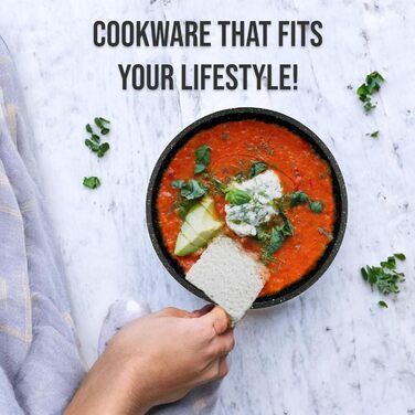 Набір посуду Royal Swiss, індукційний, 9 предметів, 2 знімні ручки, товстостінний посуд з кришкою для всіх типів плит - Бежевий Діамант - Каструлі та сковорідки без PFOA, PFAS